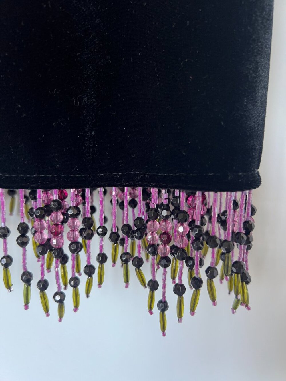 Vintage Y2K Betsey Johnson Black Velvet Beaded Fringe Dress S - Picture 4 of 13